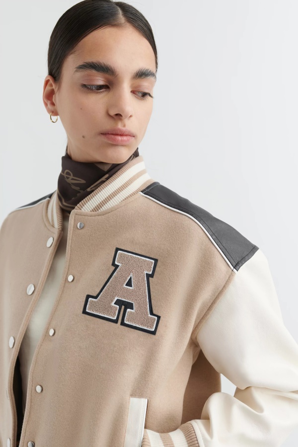 Ivy Varsity Jacket Pale Beige Black Axel Arigato
